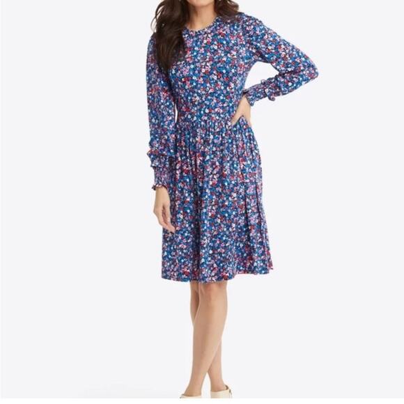 Draper James Ditsy Floral Kitty Ruffled Long Shift Dress Pink Blue Size Small - Picture 13 of 14